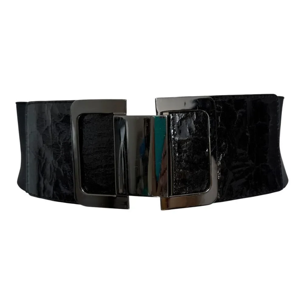 EXPRESS Black Metal Clasp Waist Wide Belt Stretch Womens Small